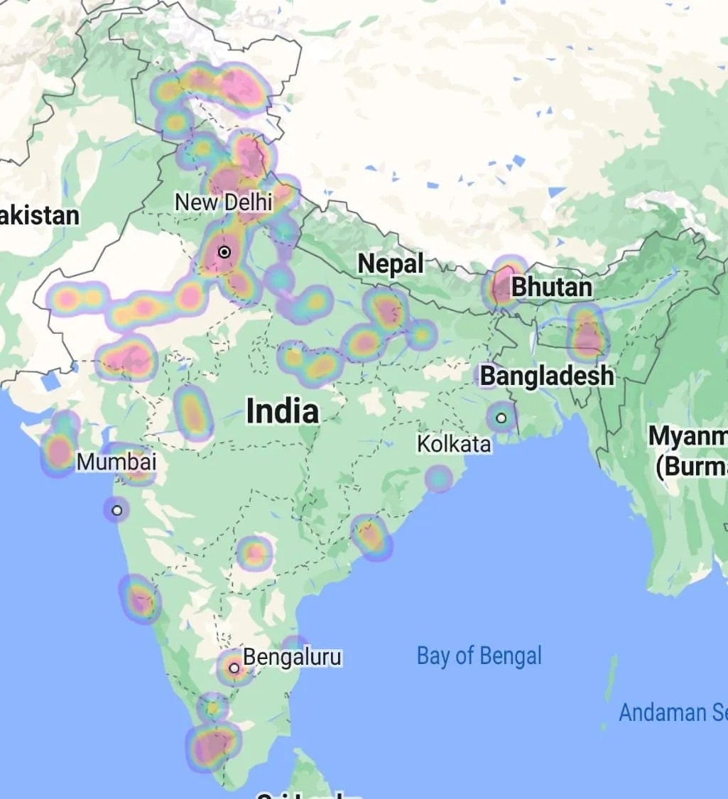 All time Google heatmap of travelled places